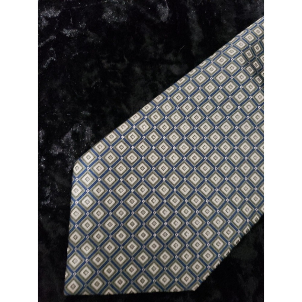 Via Europa Fine Neckwear Neck Tie Mens Green White Squares Career Wear